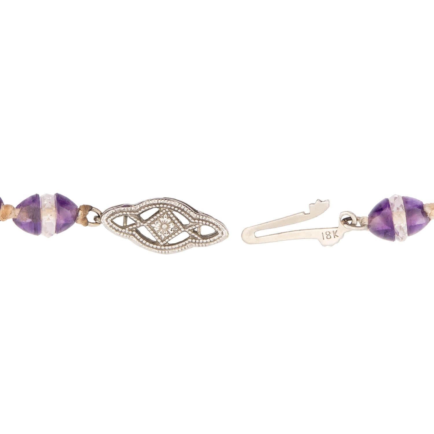 Perlina Collana di perle a rondelle in cristallo di quarzo roccioso e ametista Art Deco 18k in vendita