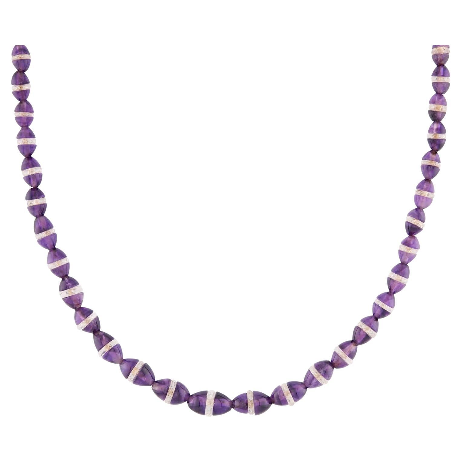 Art Deco 18k Amethyst and Rock Quartz Crystal Rondelle Bead Necklace