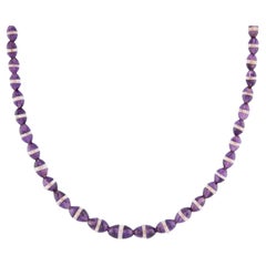 Art Deco 18k Amethyst and Rock Quartz Crystal Rondelle Bead Necklace