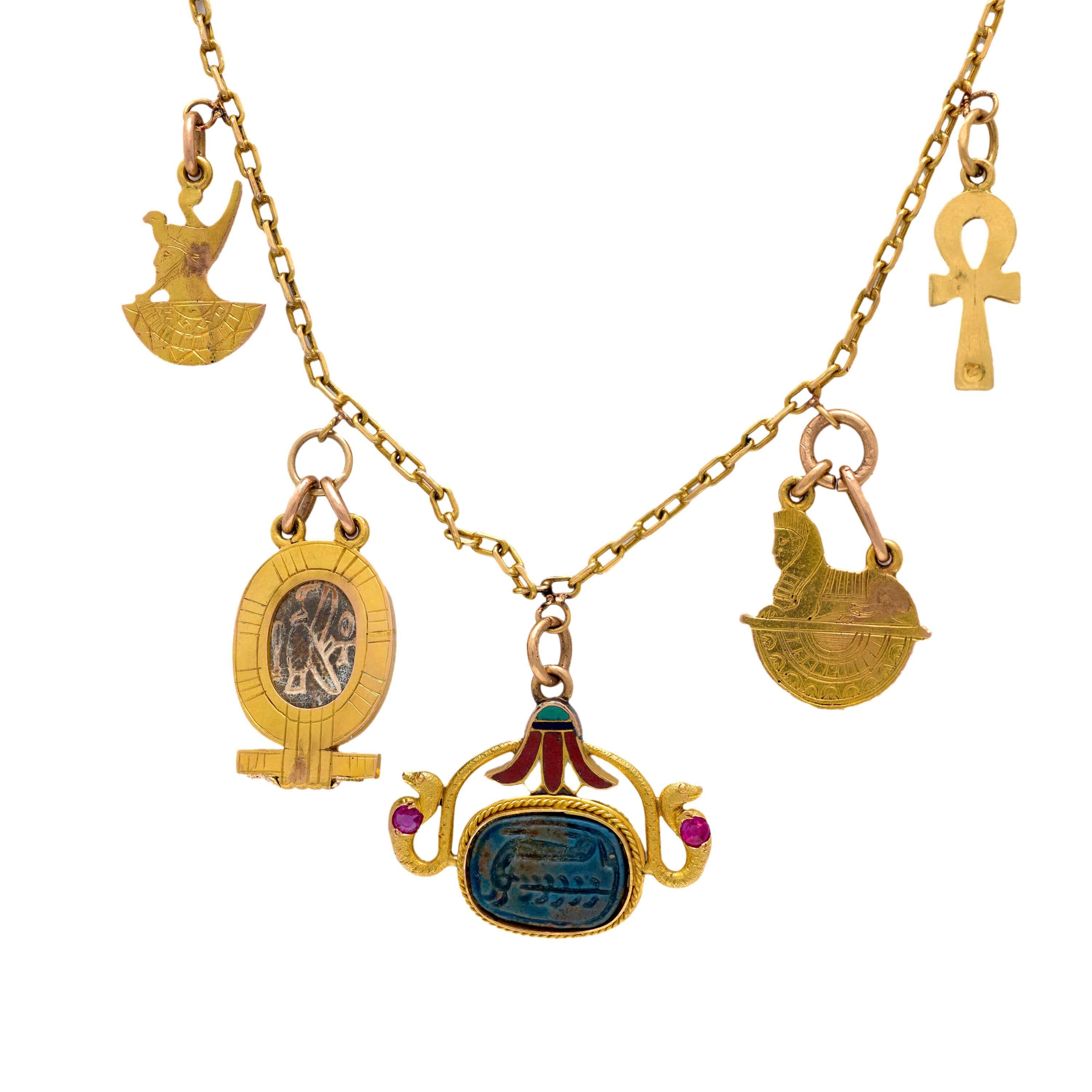 De las mujeres Collar con Encanto Egipcio Art Decó 18k y Esmalte en venta