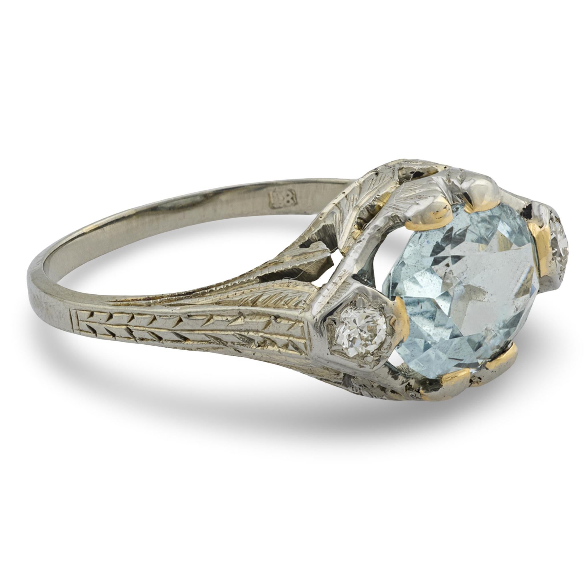 Oval Cut Art Deco 18k Aqua Ring For Sale