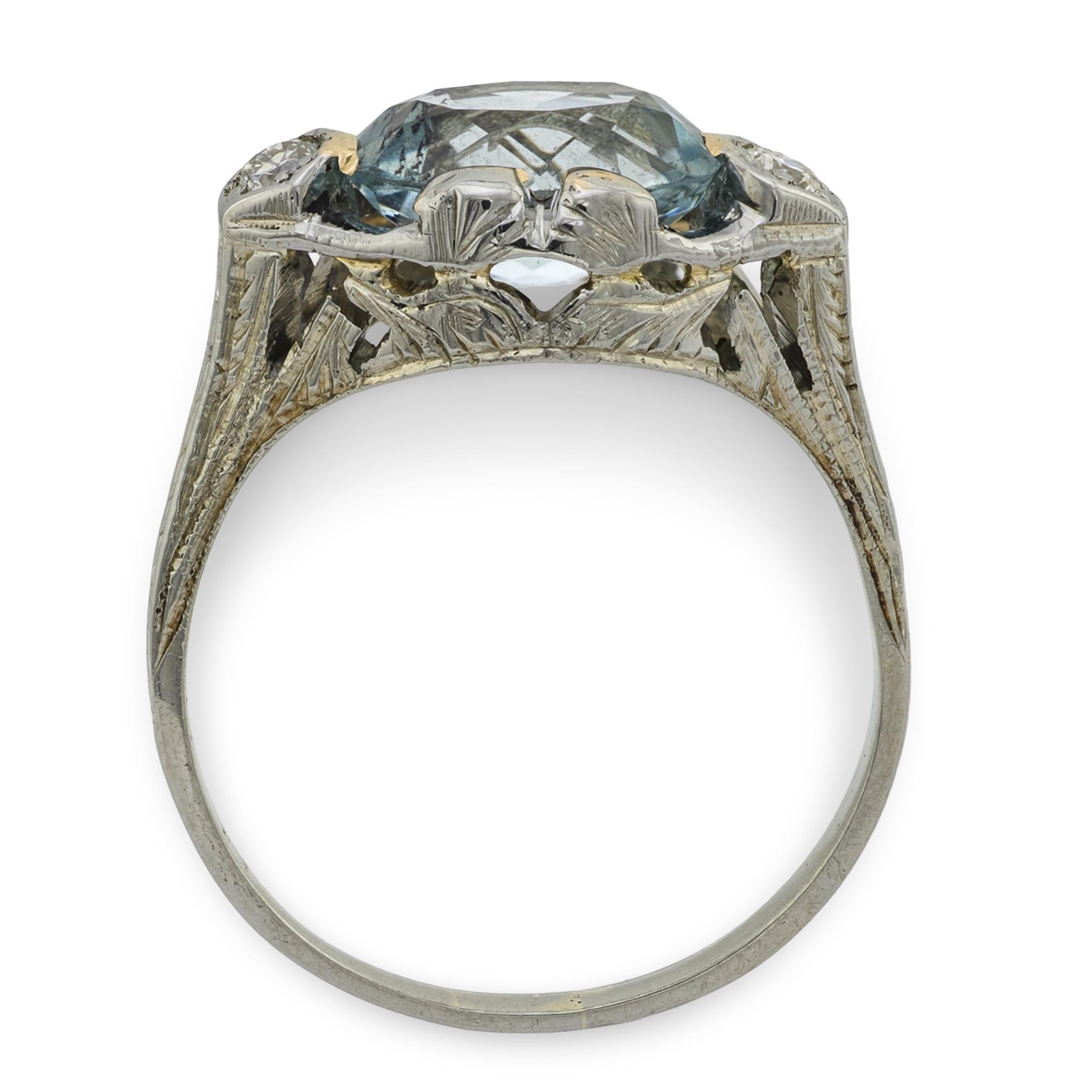 Art Deco 18k Aqua Ring In Good Condition For Sale In Narberth, PA