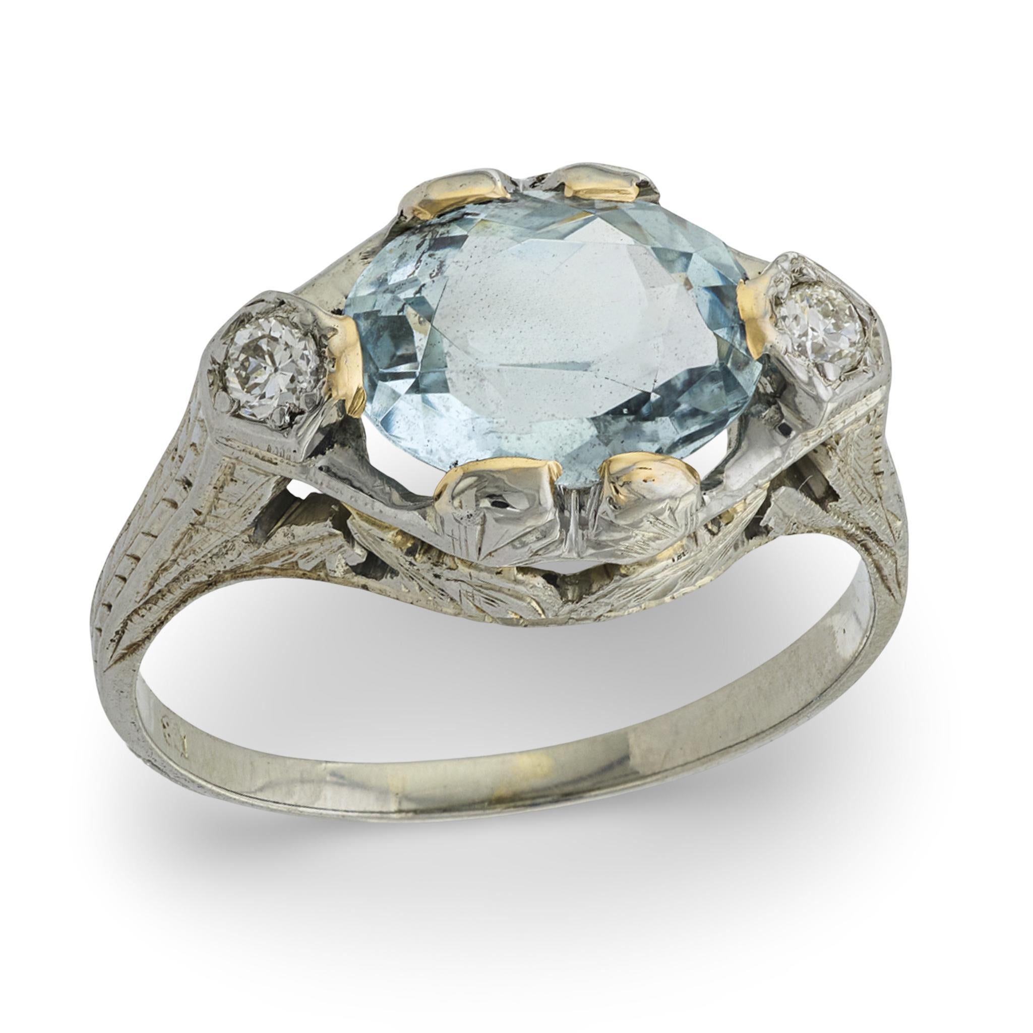 Art Deco 18k Aqua Ring For Sale