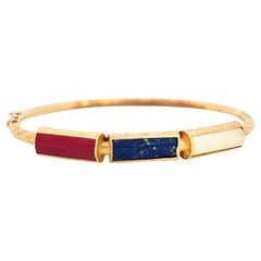 Art Deco 18k Bone, Lapis, and Jasper Bangle