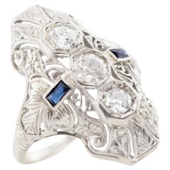 Art Deco 18K Diamond and Sapphire Navette Ring