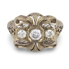 Art Deco 18k Diamond Bow-Motif Ring