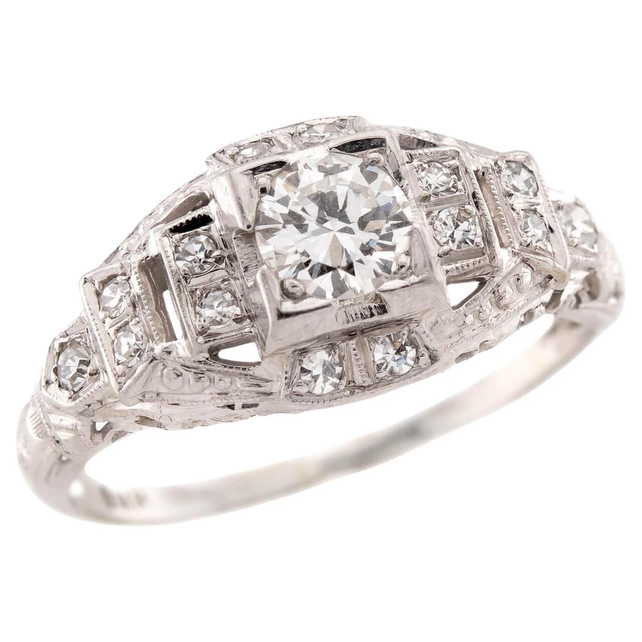 Art Deco 18k Diamond Engagement Ring .40ct