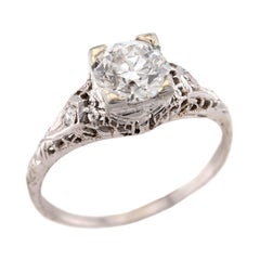 Art Deco 18k Diamond Engagement Ring .95ct