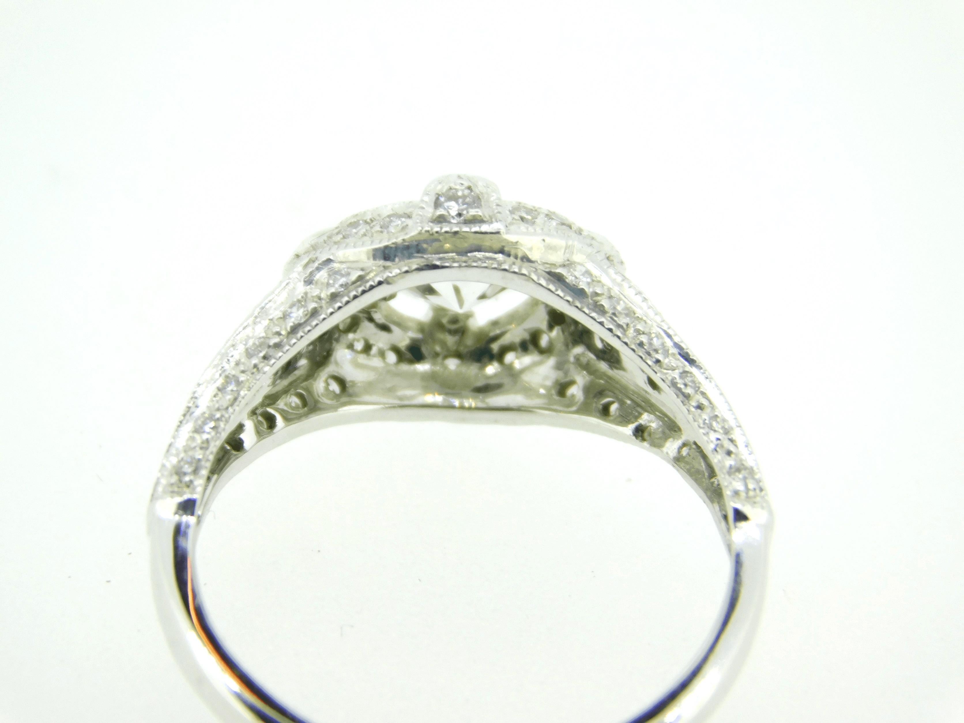 Art Deco 18K Diamond Ring 1.05ct Milgrain In Excellent Condition For Sale In Big Bend, WI