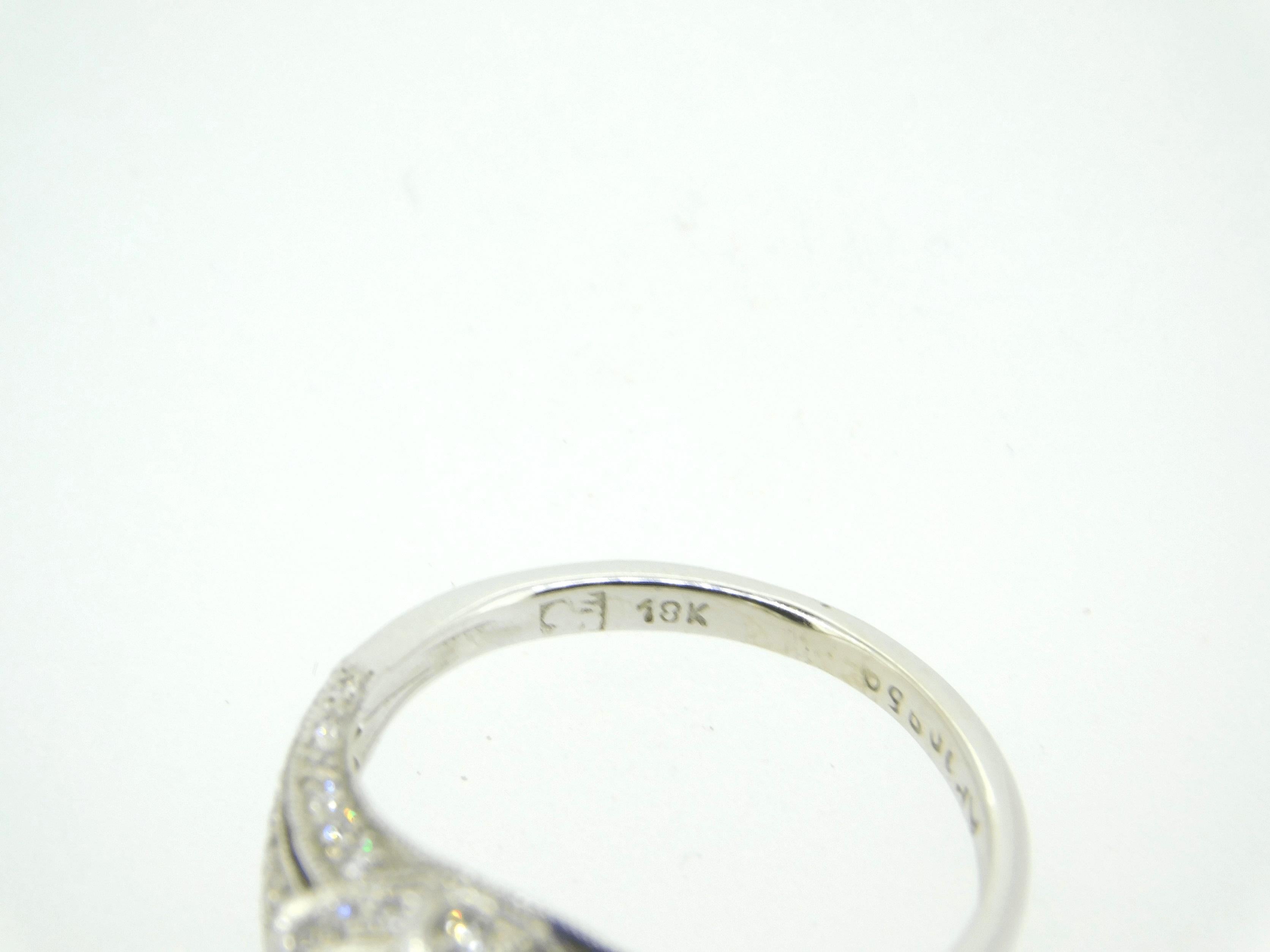 Women's Art Deco 18K Diamond Ring 1.05ct Milgrain For Sale