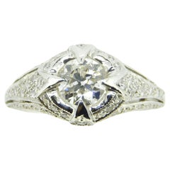 Art Deco 18K Diamond Ring 1.05ct Milgrain