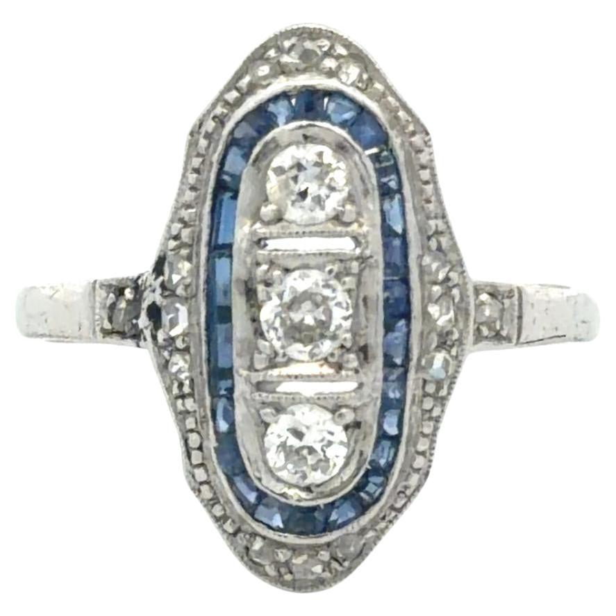 Anello con diamante e zaffiro Art Deco 18k