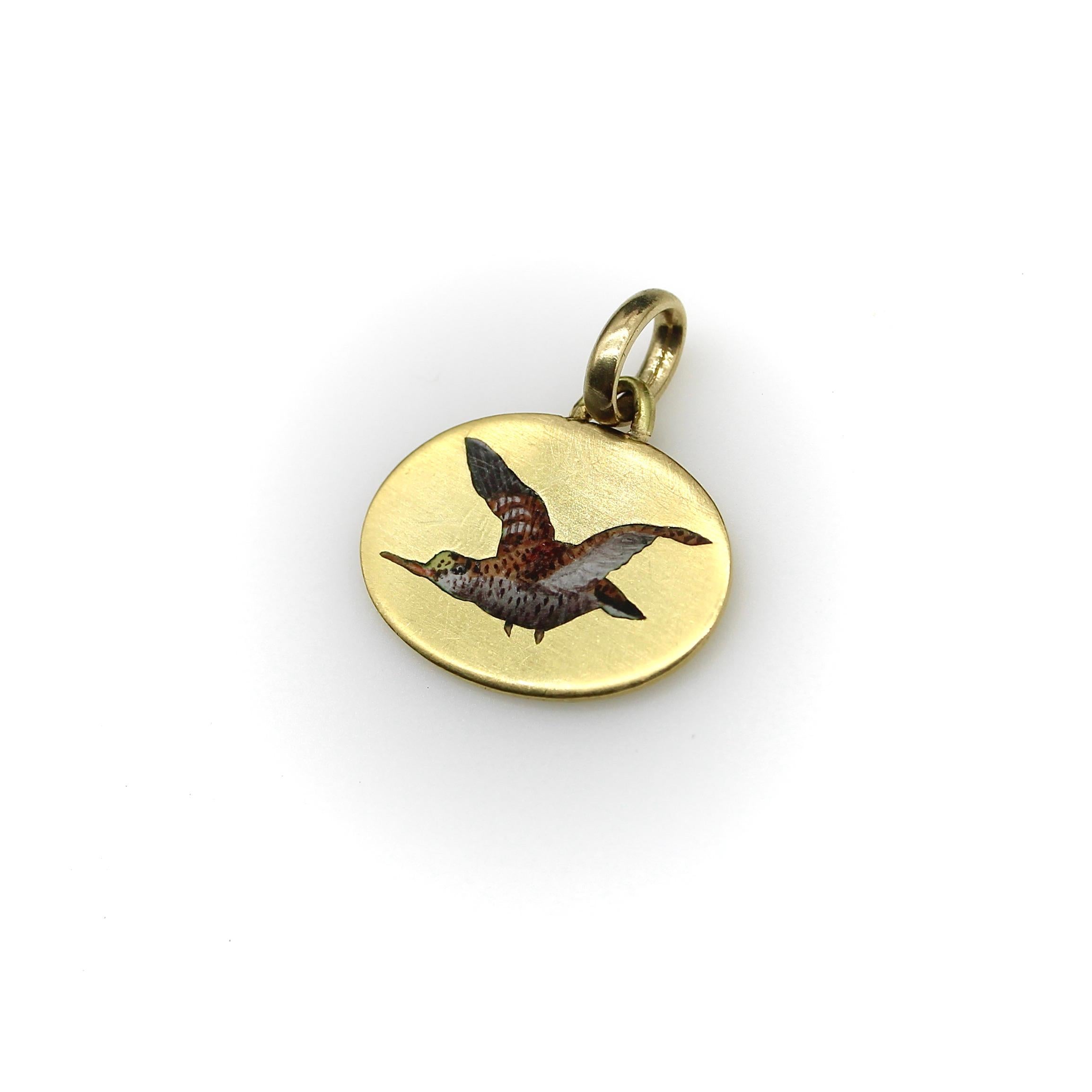 Art Deco Sandpiper-Vogelanhänger aus 18 Karat Gold und Emaille, Art déco im Zustand „Gut“ in Venice, CA