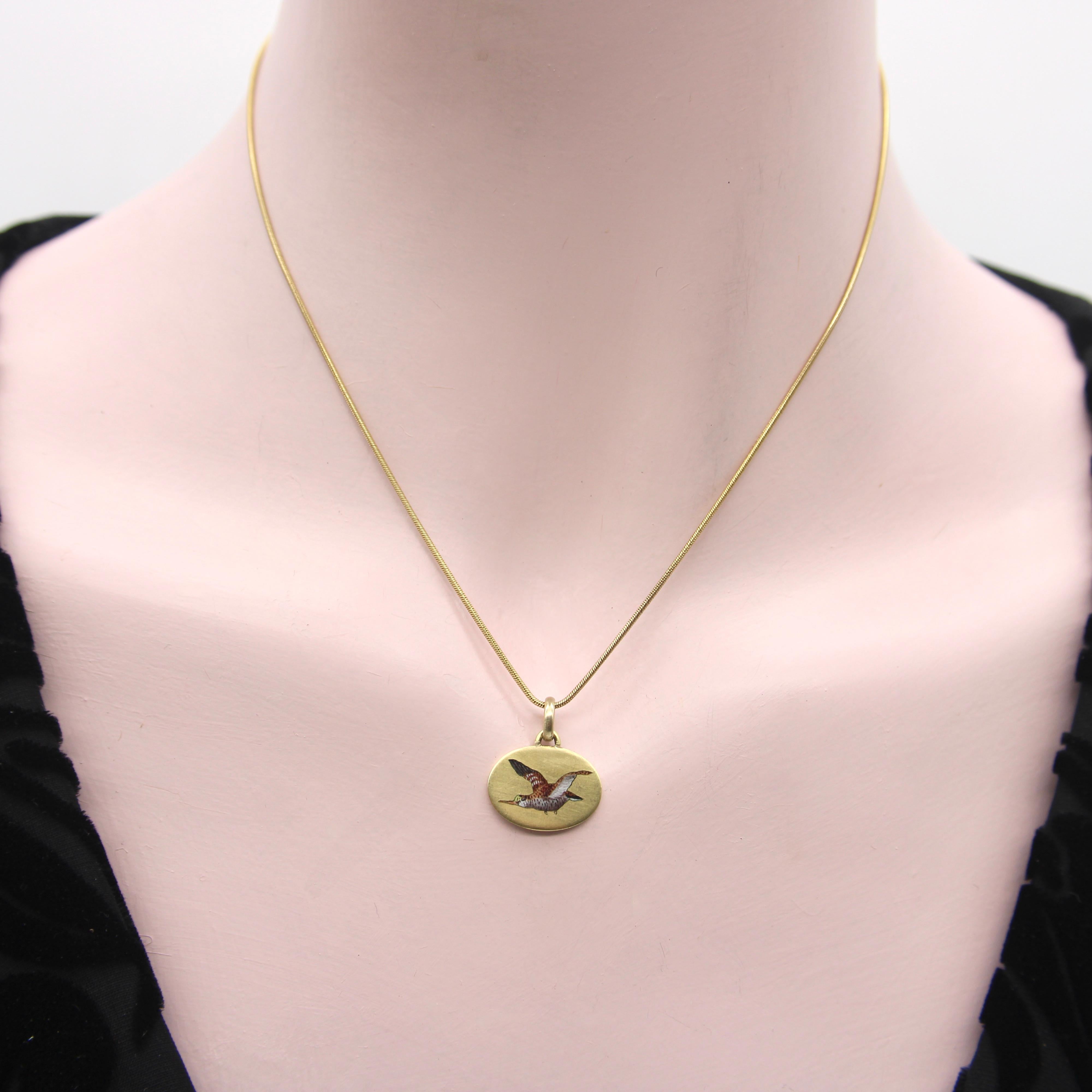 Art Deco Sandpiper-Vogelanhänger aus 18 Karat Gold und Emaille, Art déco 1
