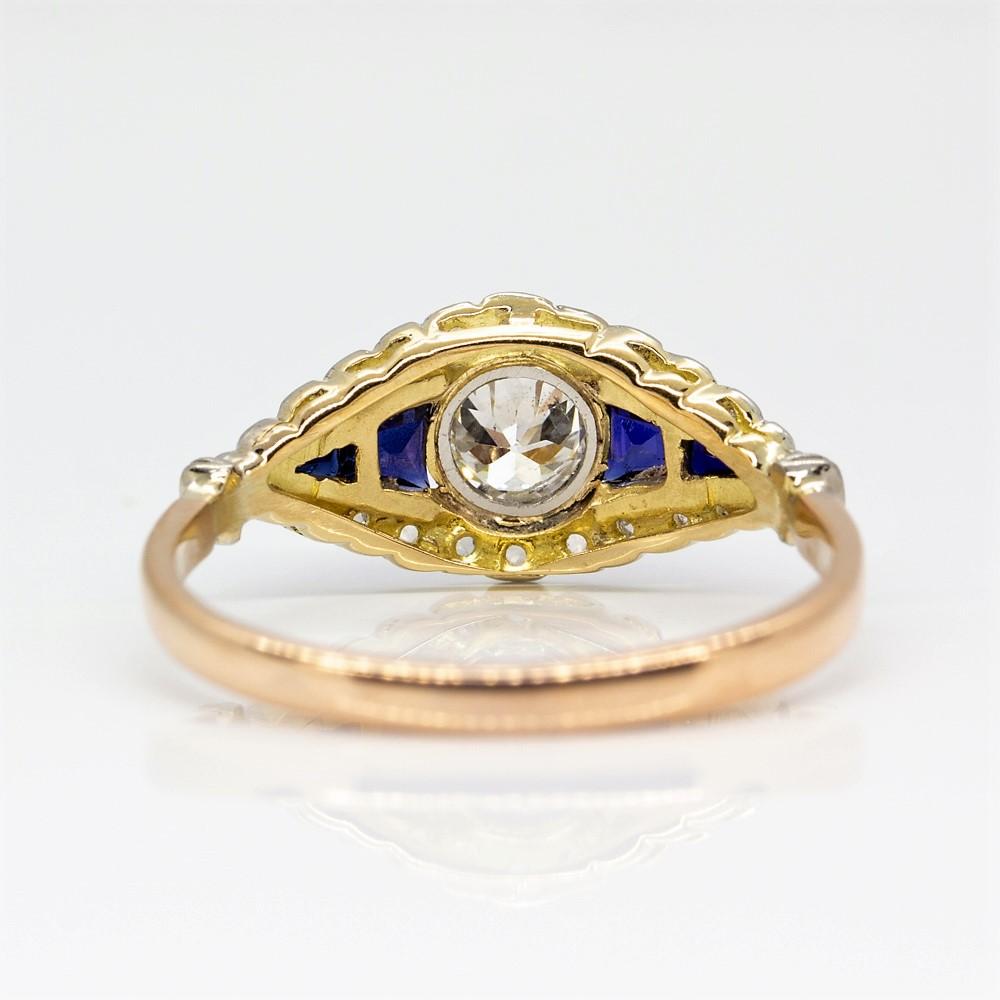 Art Deco  18 Karat Gold and Platinum Diamonds and Sapphires Ring