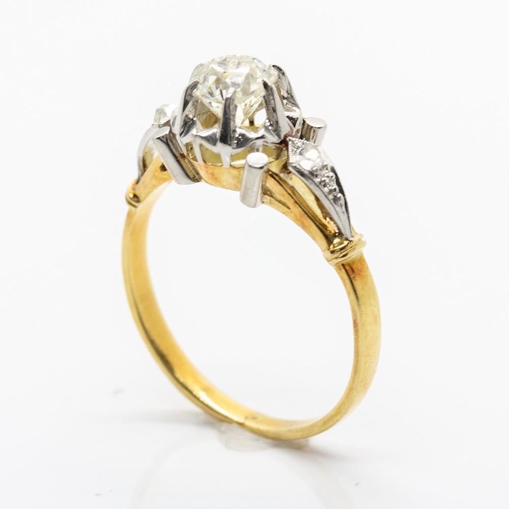 Art Deco 18 Karat Gold and Platinum Diamonds Engagement Ring 1