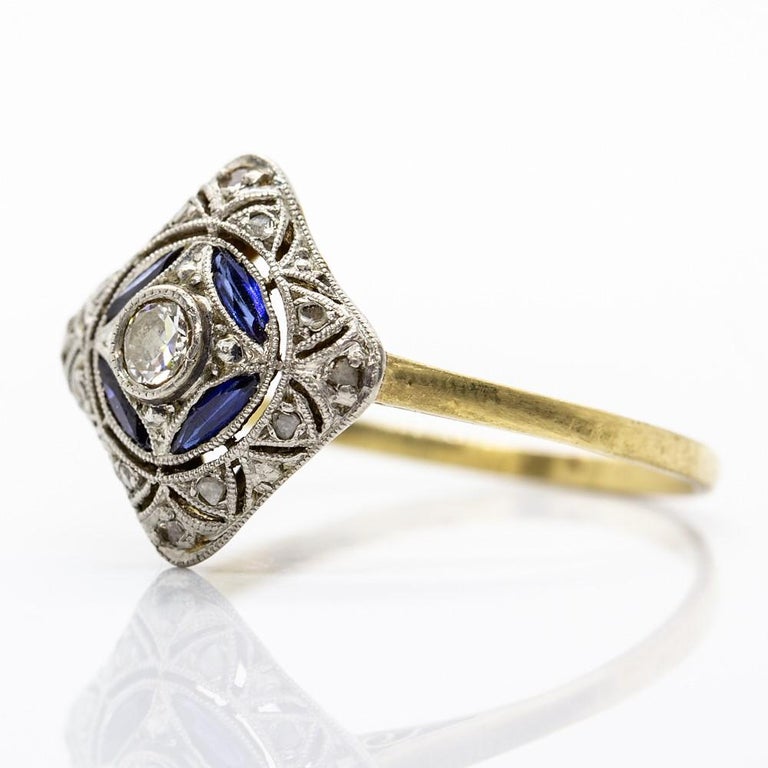 Art Deco 18 Karat Gold and Platinum Diamonds Ring at 1stDibs
