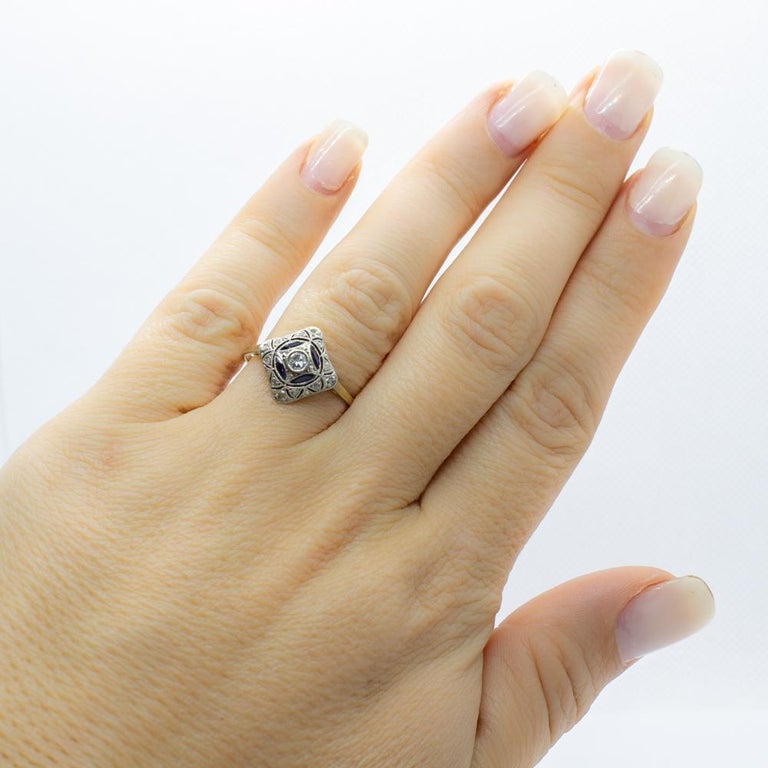 Art Deco 18 Karat Gold and Platinum Diamonds Ring at 1stDibs