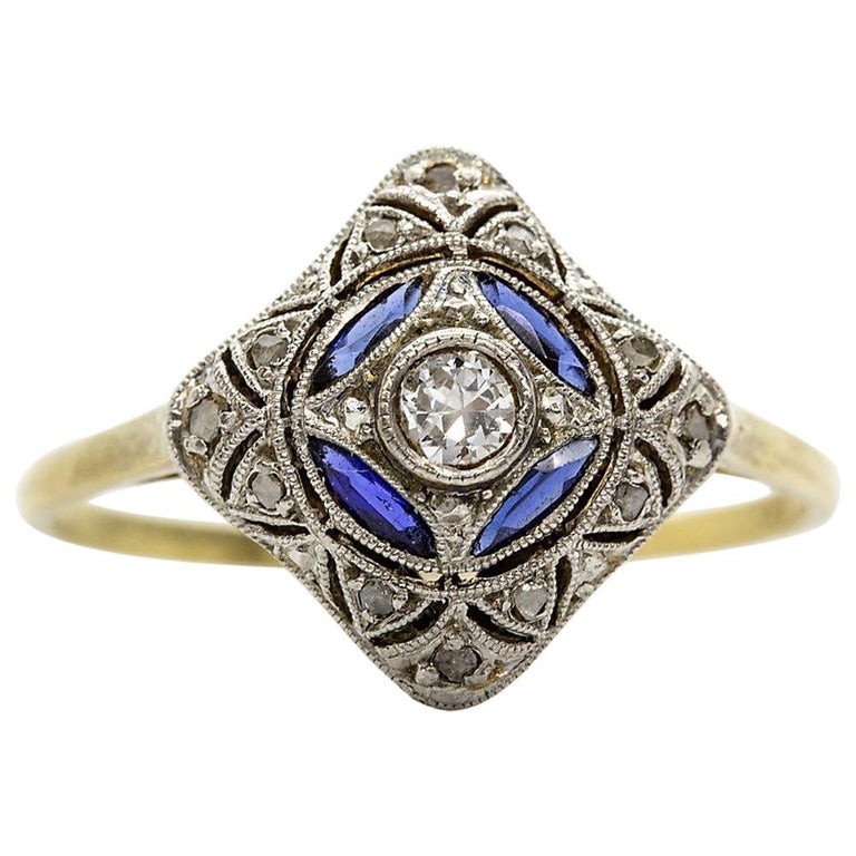 Art Deco 18 Karat Gold and Platinum Diamonds Ring at 1stDibs