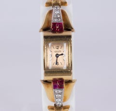 Art Deco 18 Karat Gold, Diamond and Ruby Lady Jaeger Wristwatch, 1930s