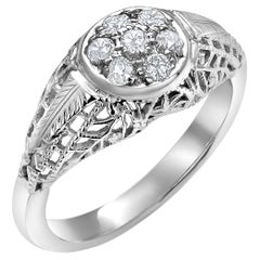 Art Deco 18K Gold Diamond Filigree Engagement Ring, 0.25 Carat, Size 5