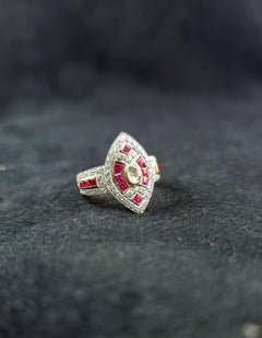Art Deco 18k Gold Diamond Ruby Cocktail Ring