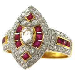Art Deco 18k Gold Diamond Ruby Cocktail Ring