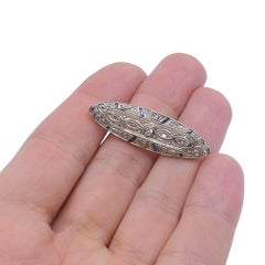 Broche Art Déco en or 18k Diamant Saphir Navette