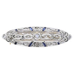 Broche Art Déco en or 18k Diamant Saphir Navette