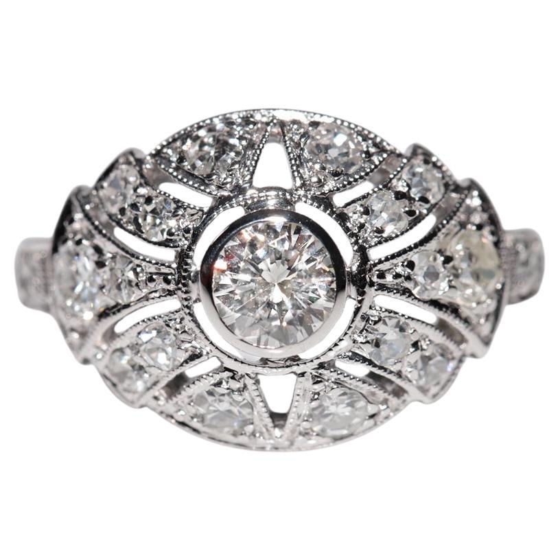 Art Deco 18k Gold Handcrafted Natural Diamond Decorated Pretty Ring For Sale