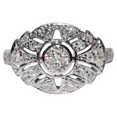Art Deco 18k Gold Handcrafted Natural Diamond Decorated Pretty Ring