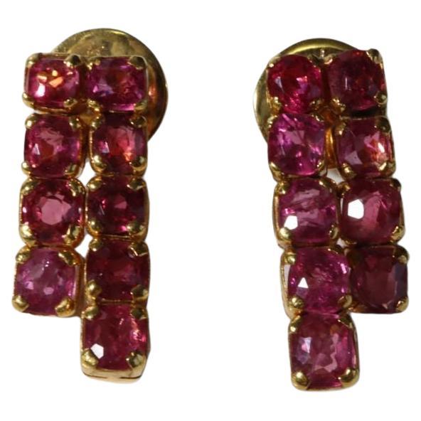 Orecchini Art Deco in oro 18k con spinello rosa naturale, 5,5 carati, Birmania