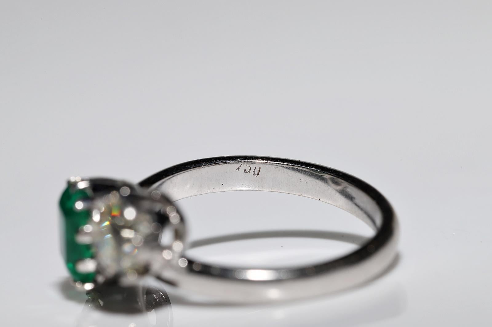 Art Deco 18k Gold Altminenschliff Diamant und Smaragd Dekorierter Ring  im Angebot 10