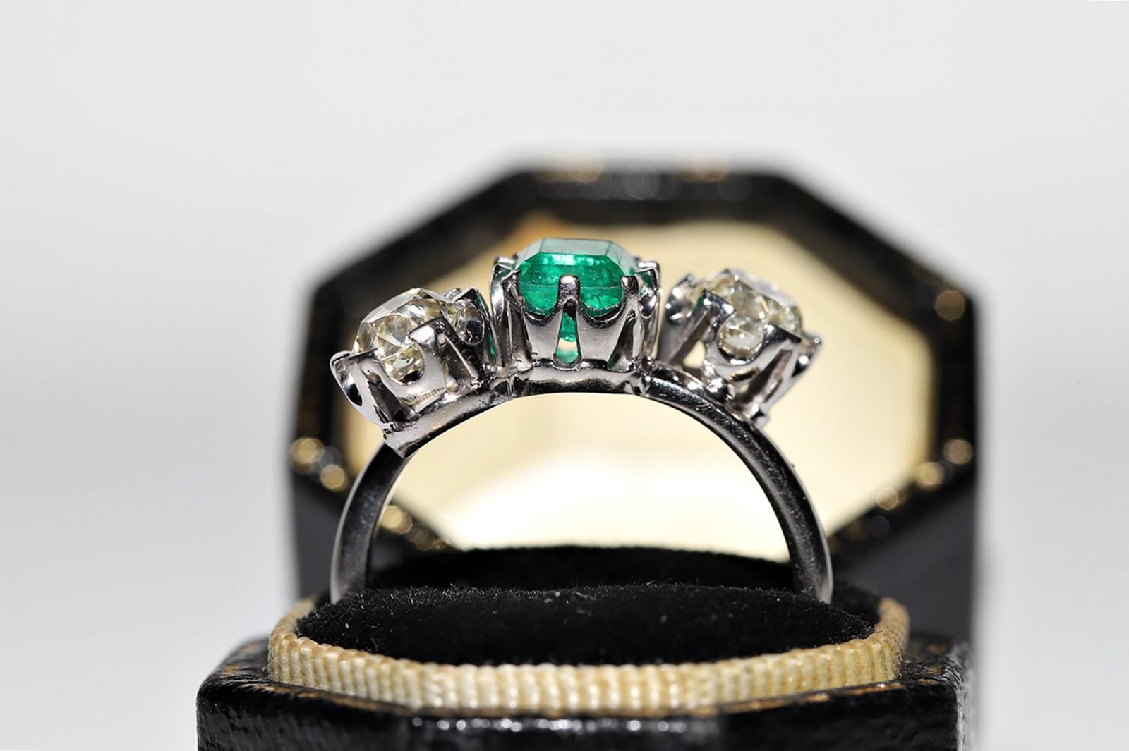 Art Deco 18k Gold Altminenschliff Diamant und Smaragd Dekorierter Ring  im Zustand „Gut“ im Angebot in Fatih/İstanbul, 34
