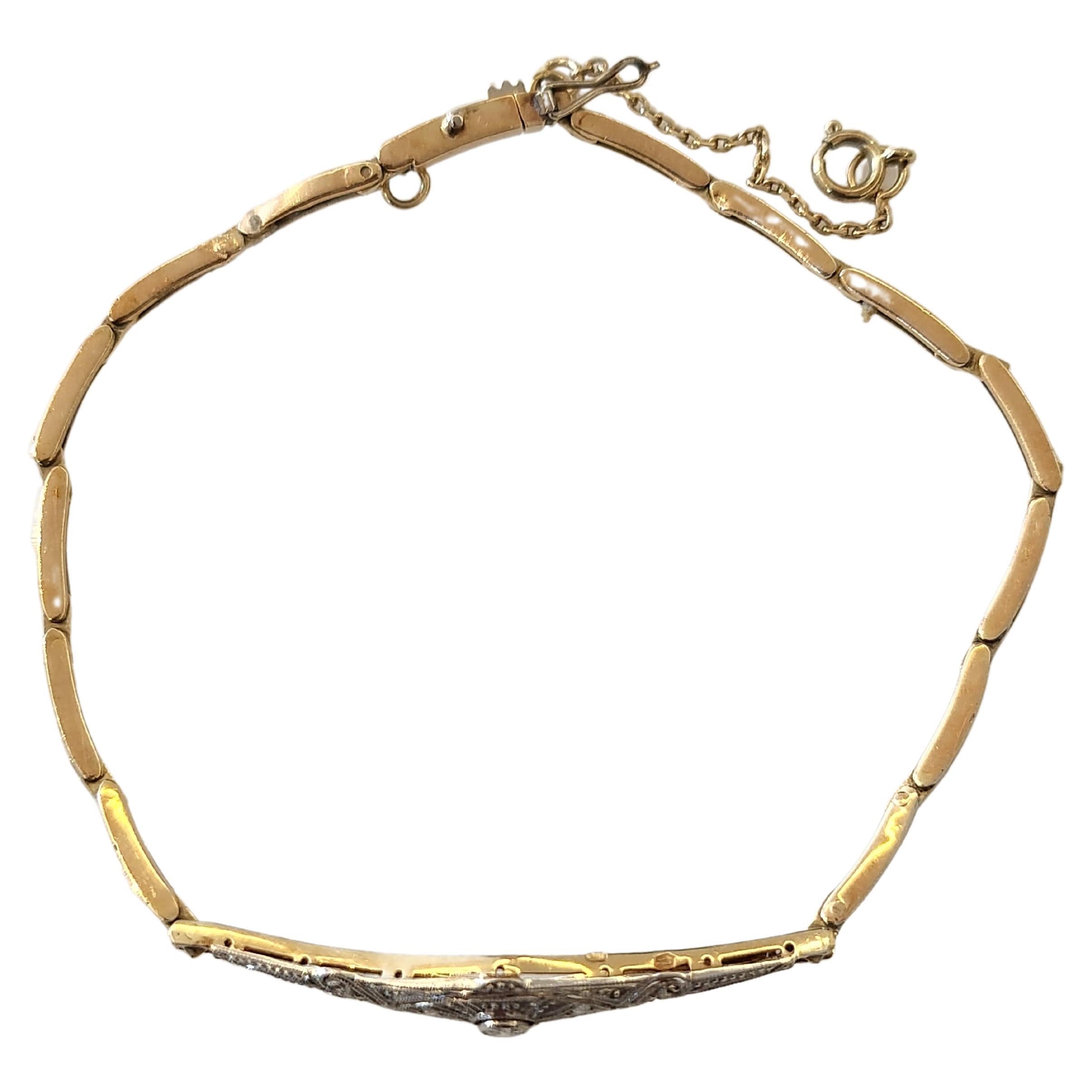 Art Deco 1920s Old Mine Cut Diamond Gold Link Bracelet For Sale 3