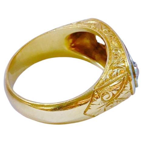 Art Deco Goldring mit Diamanten im alten Minenschliff 2