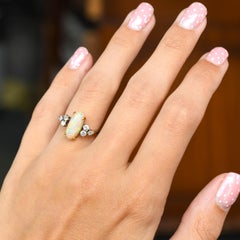 Art Deco 18k Gold Opal & Diamond Cluster Ring, Circa 1920