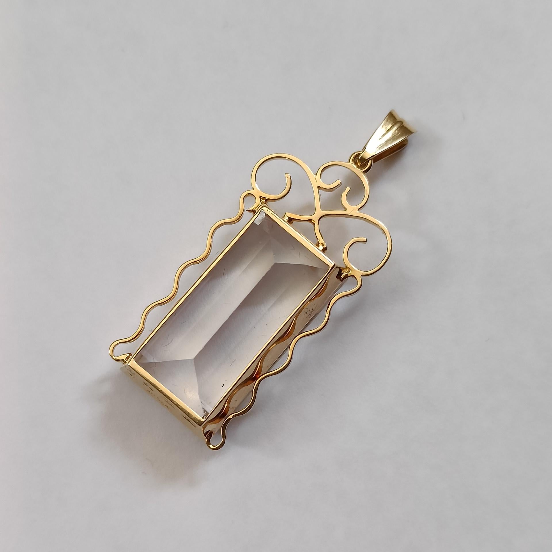 Baguette Cut Art Deco 18k Gold Pendant with Rock Crystal by Stigbert / Engelbert