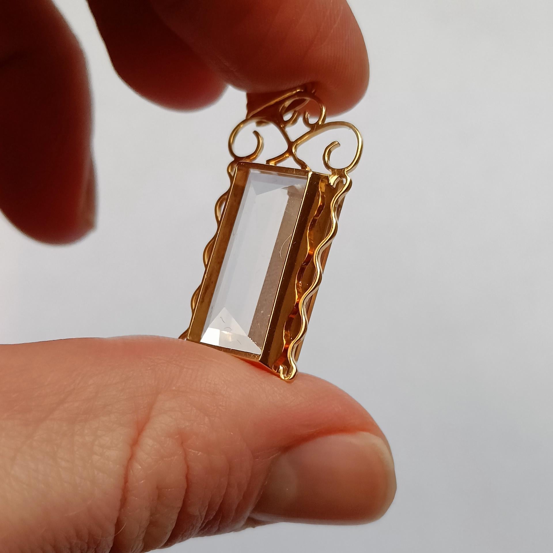 Women's or Men's Art Deco 18k Gold Pendant with Rock Crystal by Stigbert / Engelbert