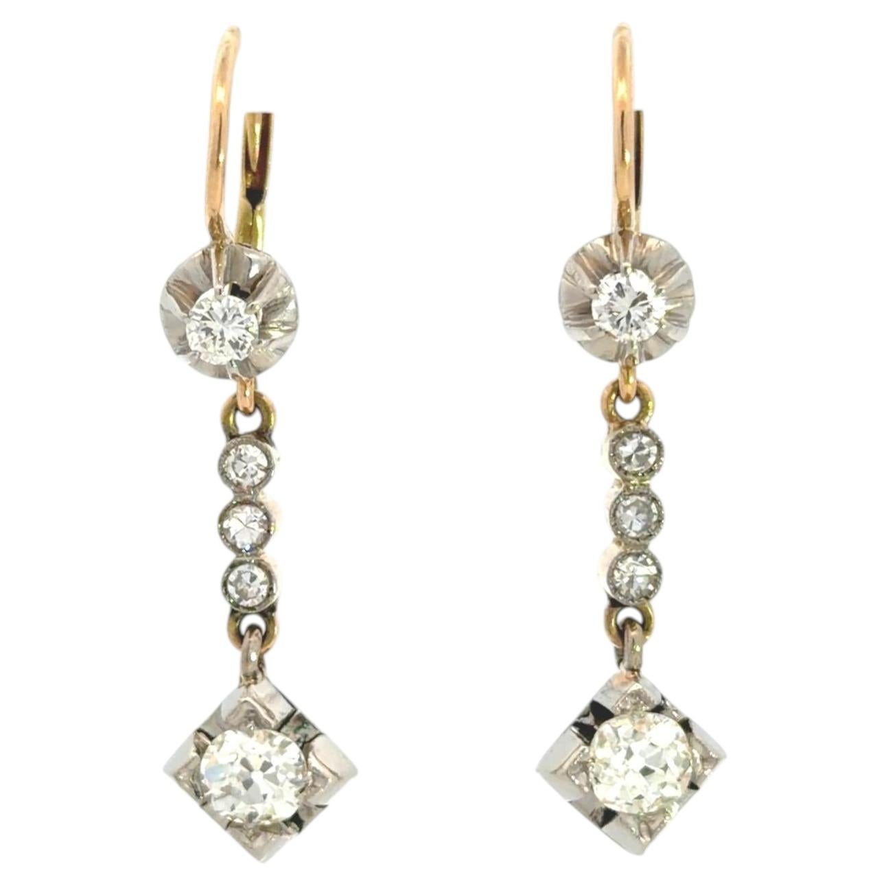 Art Deco 18k Gold & Platinum Dangle Earrings