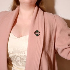 Art Deco 18K Gold & Platinum Diamond, Chrysoprase & Black Enamel Jabot Pin