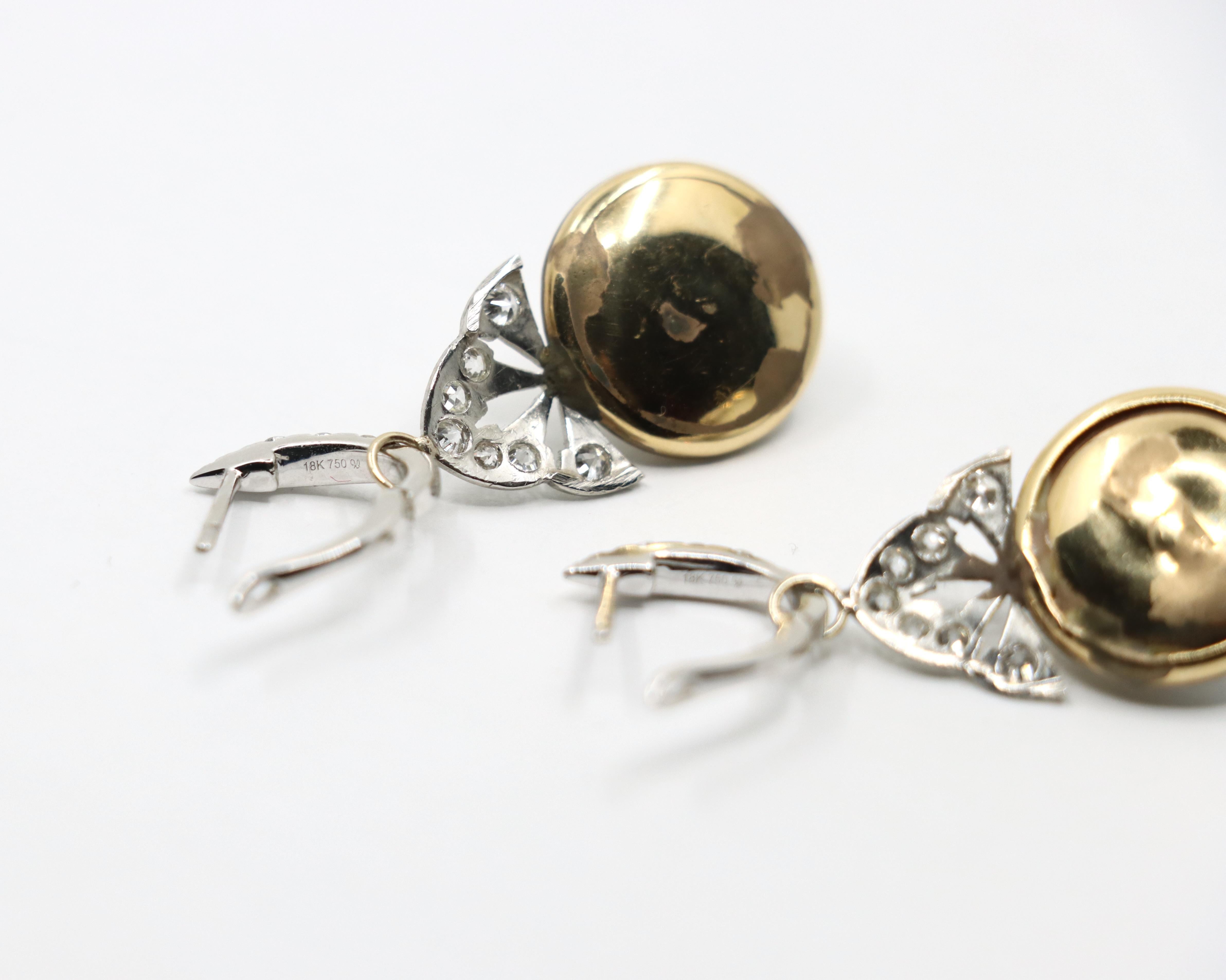 Orecchini Art Deco in oro 18 carati e platino con diamanti e perle in vendita 5