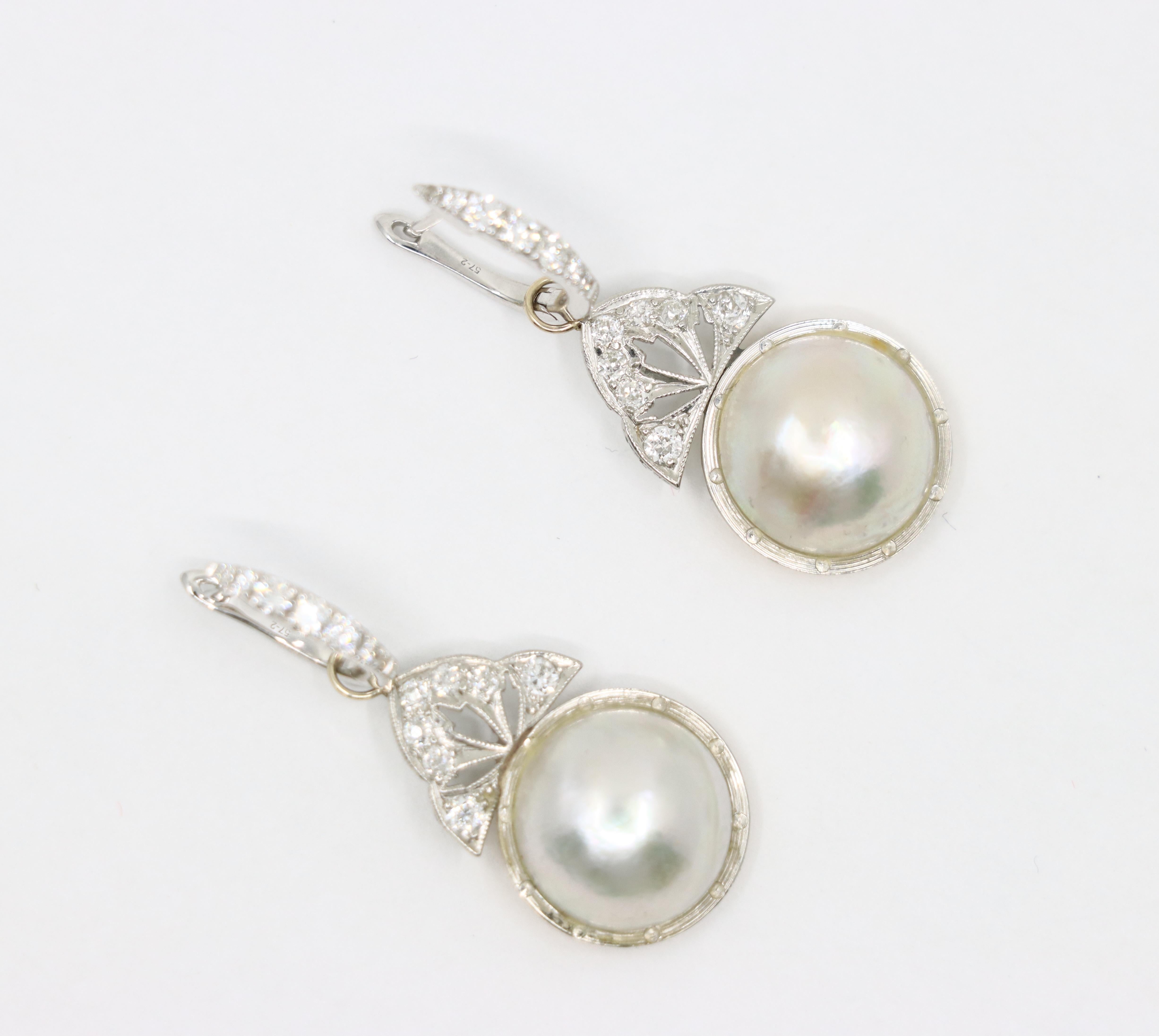 Orecchini Art Deco in oro 18 carati e platino con diamanti e perle in vendita 1