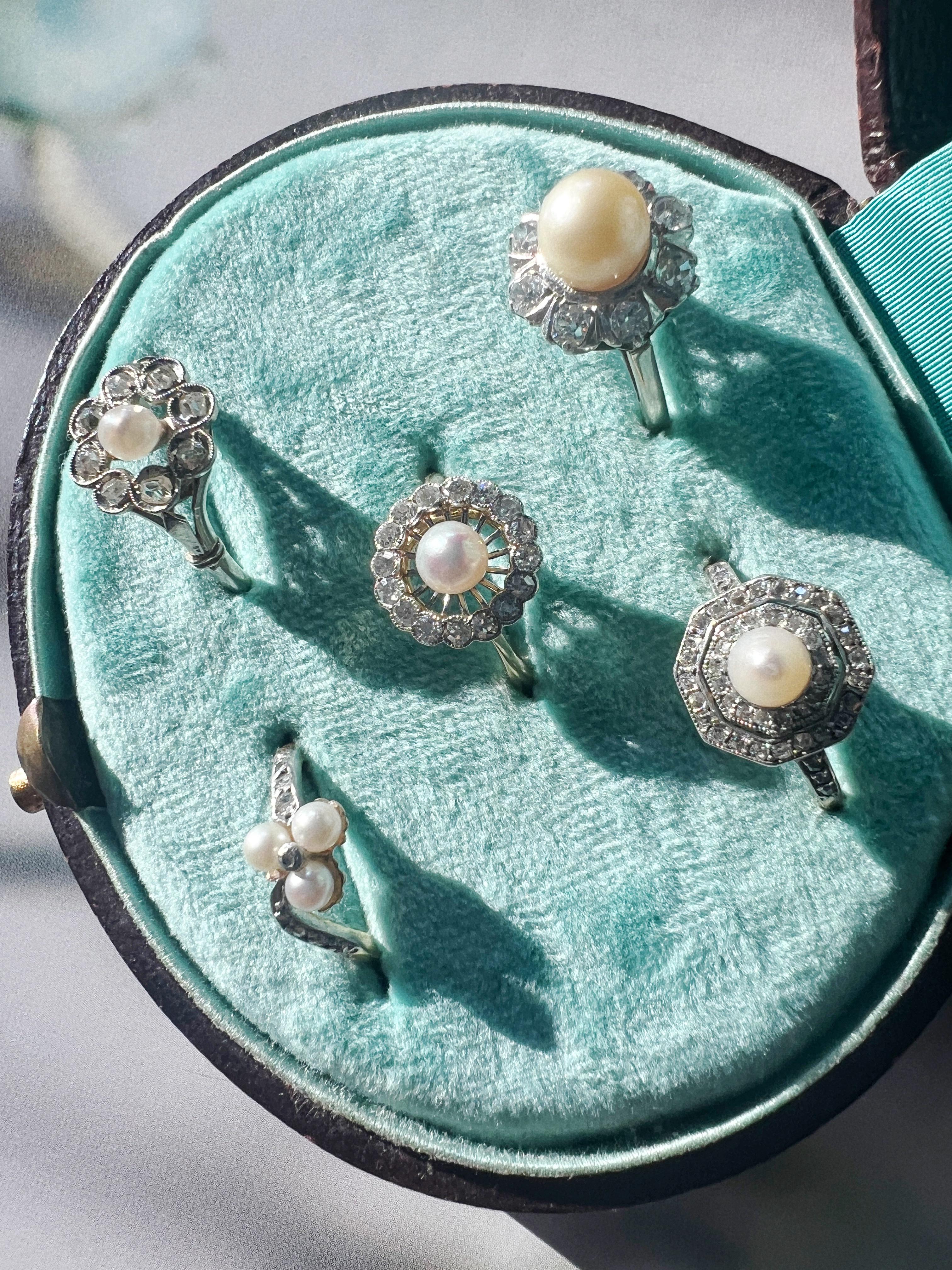 Art Deco 18K gold platinum diamond pearl ring For Sale 6