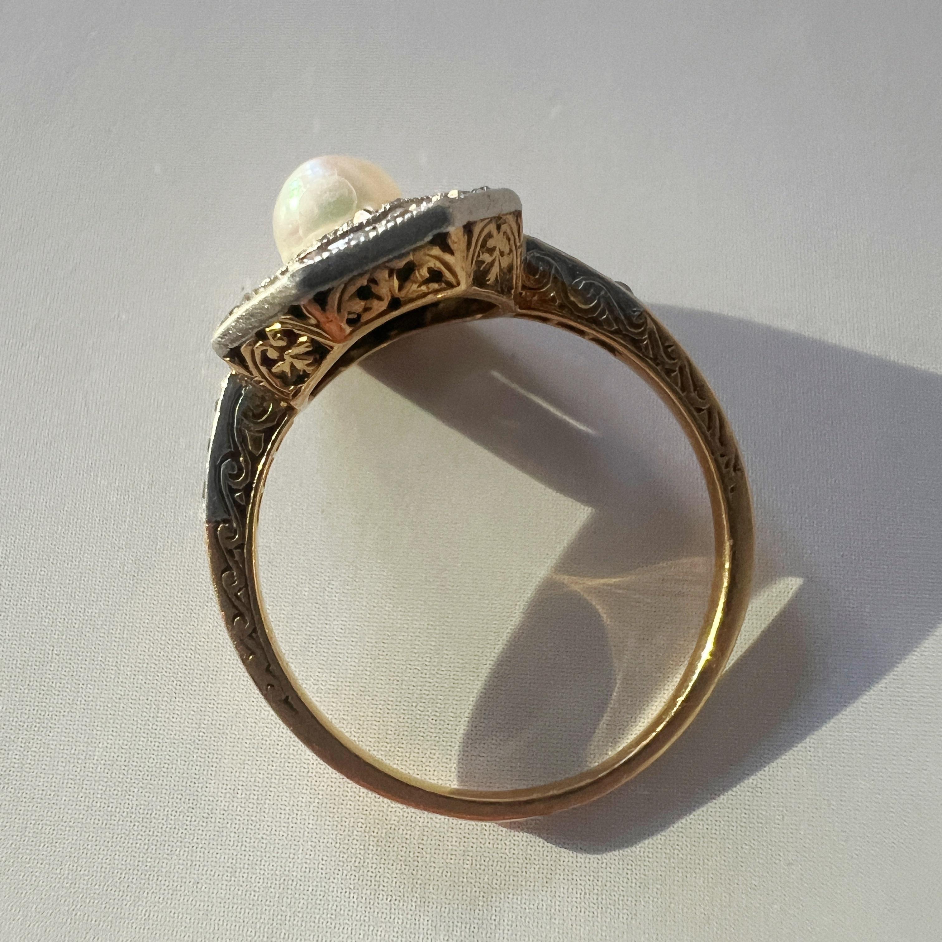 Art Deco 18K gold platinum diamond pearl ring 4