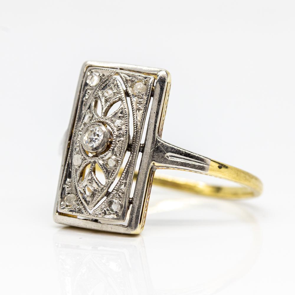 Art Deco 18 Karat Gold and Platinum Diamond Ring In Excellent Condition In Miami, FL