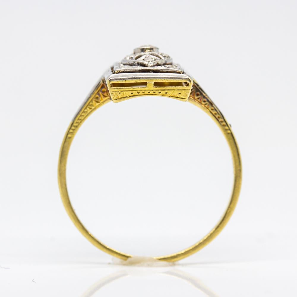 Women's or Men's Art Deco 18 Karat Gold and Platinum Diamond Ring
