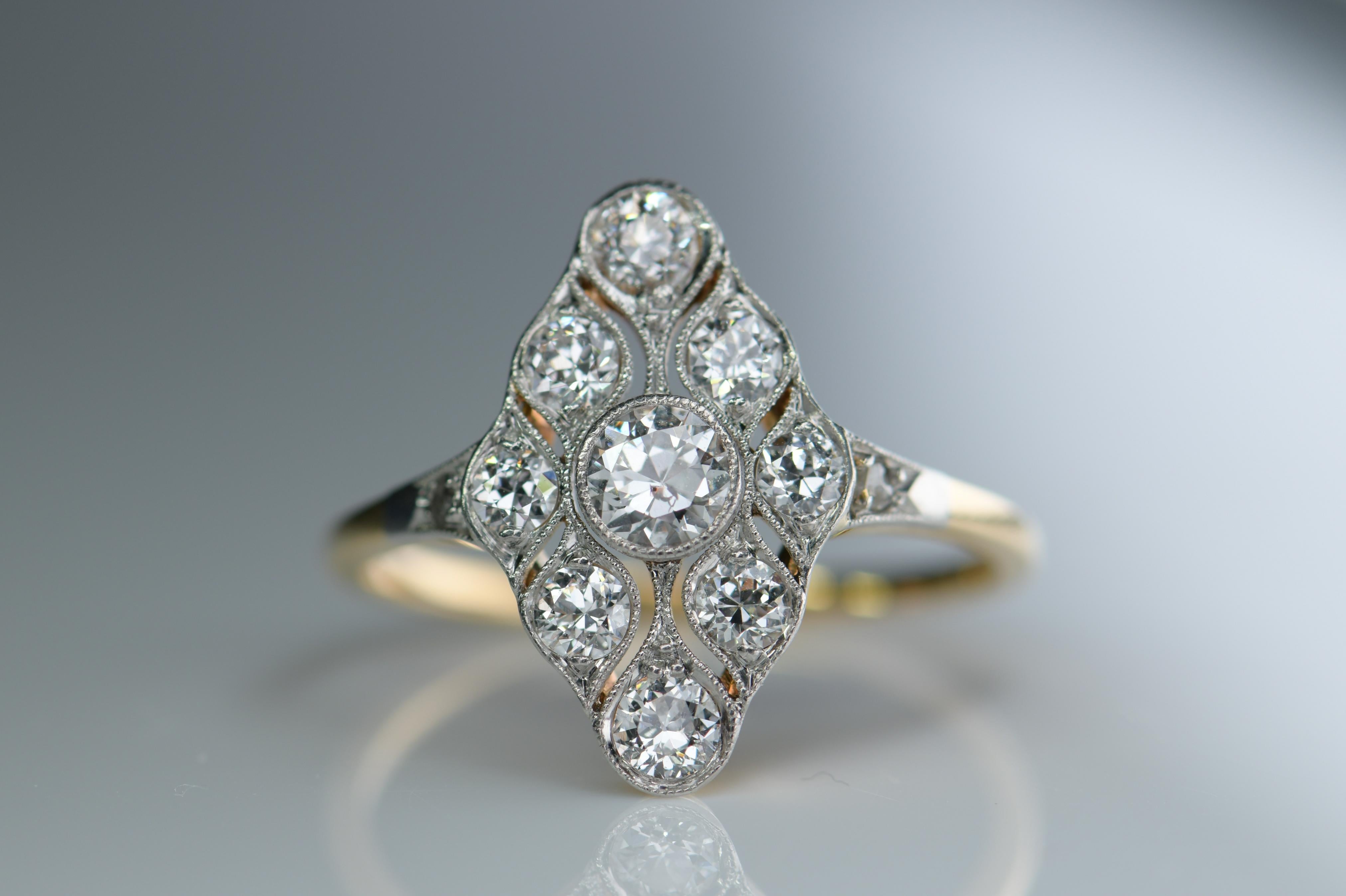 Women's Art Deco 18 Karat Gold and Platinum Diamond Ring