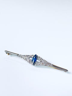 Art Deco 18K Gold Platinum Diamond Sapphire Brooch