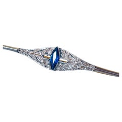 Antique Art Deco 18K Gold Platinum Diamond Sapphire Brooch
